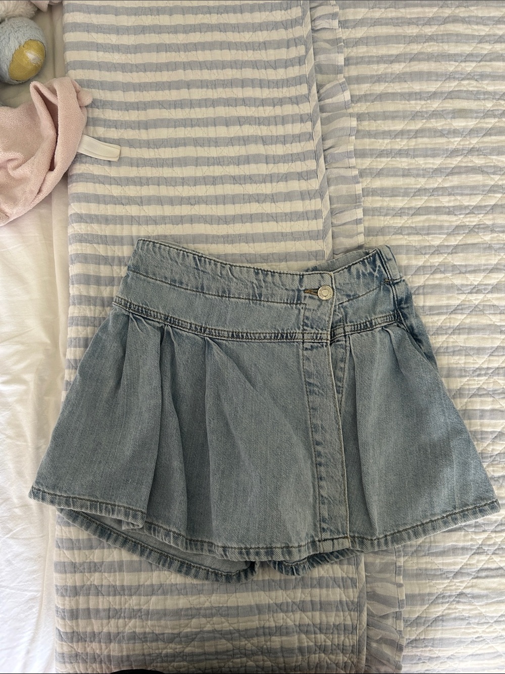 Zara Light Blue Pleated Denim Mini Skort